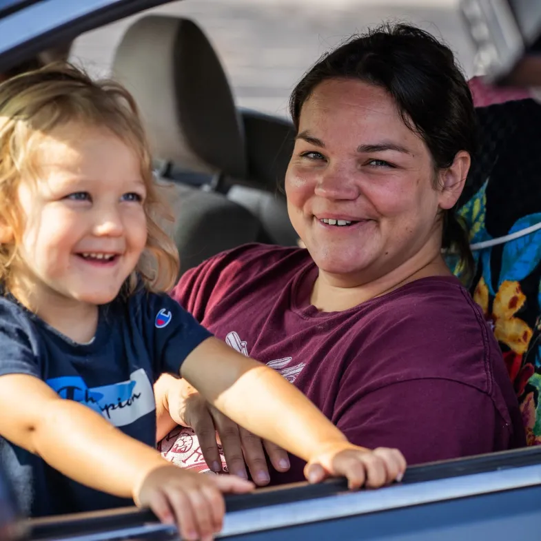 A mom and daughter at a food bank in Tennessee